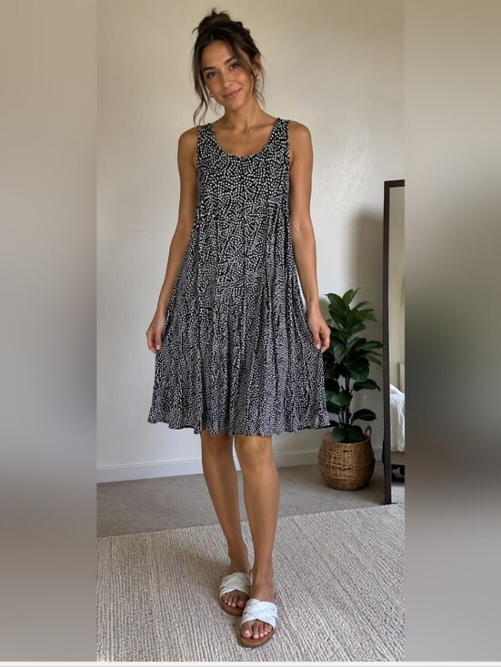 Black & White Printed Sleeveless Summer Dress